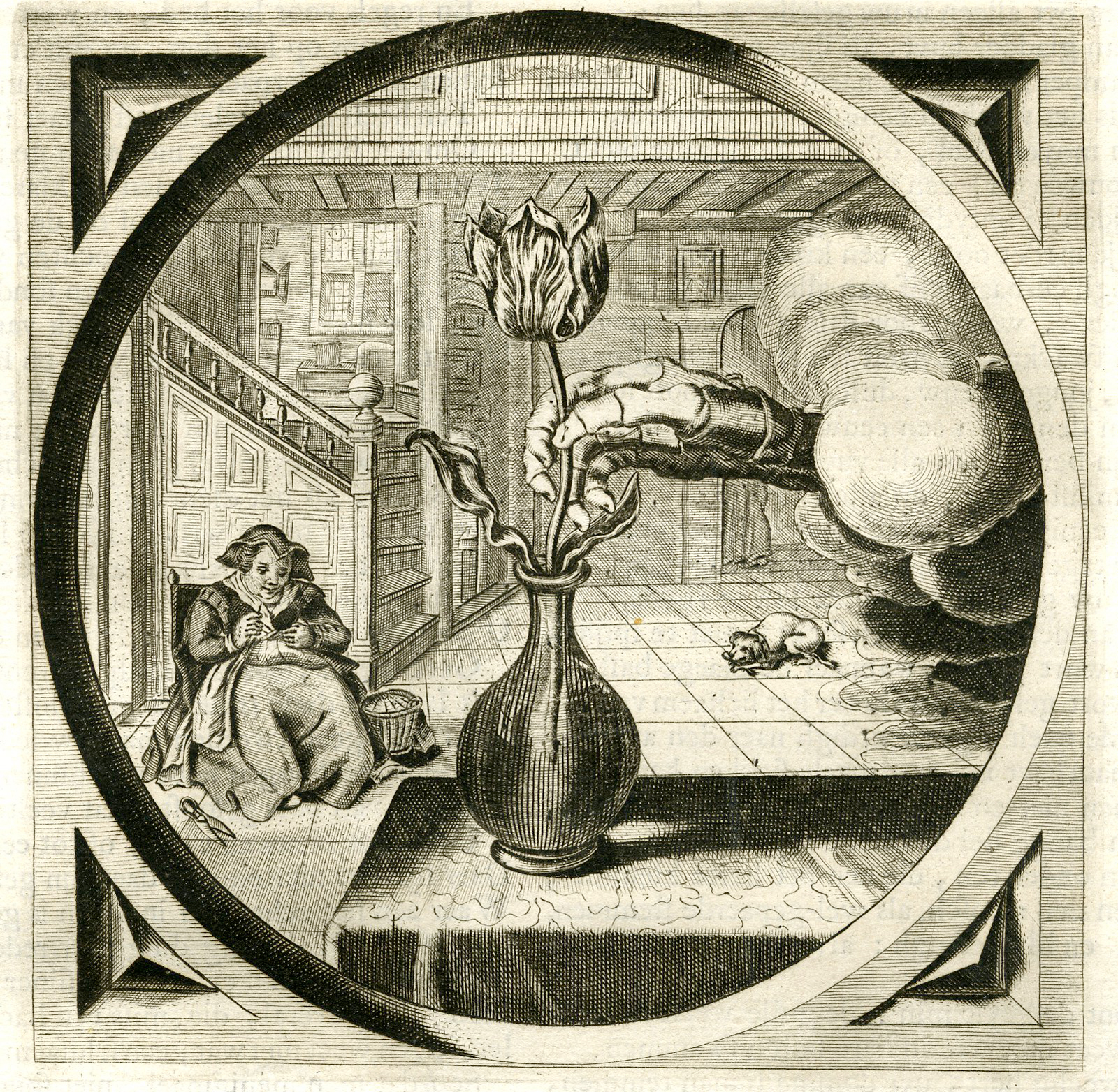 , Antique Satire Print-TULIP-WOMAN-DEATH-WIDOW-Cats-1655, Pictura Antique Prints