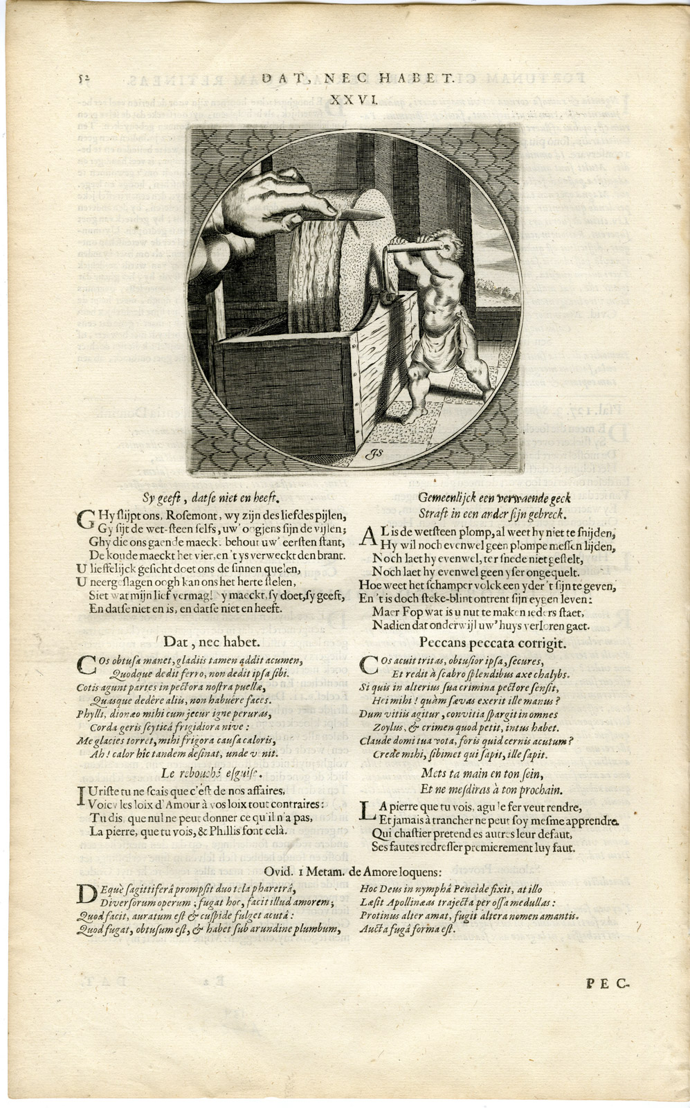 , Antique Print-GRINDSTONE-KNIFE-Venne-Jacob Cats-1655, Pictura Antique Prints