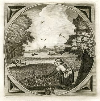 Antique Print-BIRD CATCHING-DECEIT-Venne-Cats-1655