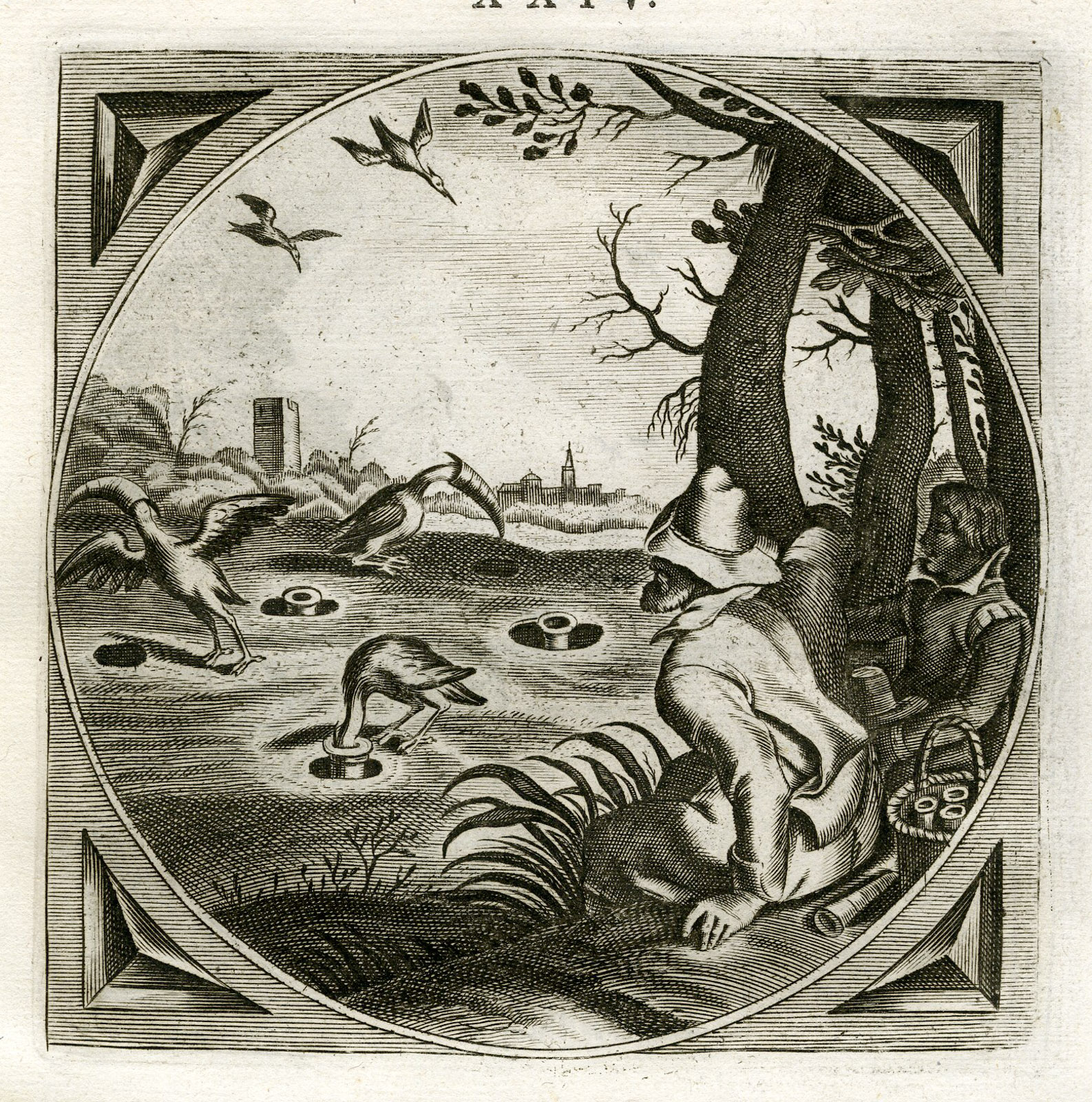 , Antique Print-BIRD CATCHING-DECEIT-Venne-Cats-1655, Pictura Antique Prints