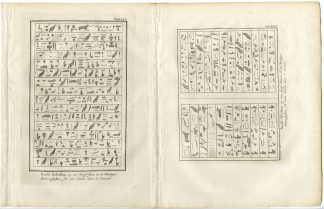 2 Antique Prints-HIEROGLYPHS-TOMBSTONE-EGYPT-Niebuhr-De Huyser-1776