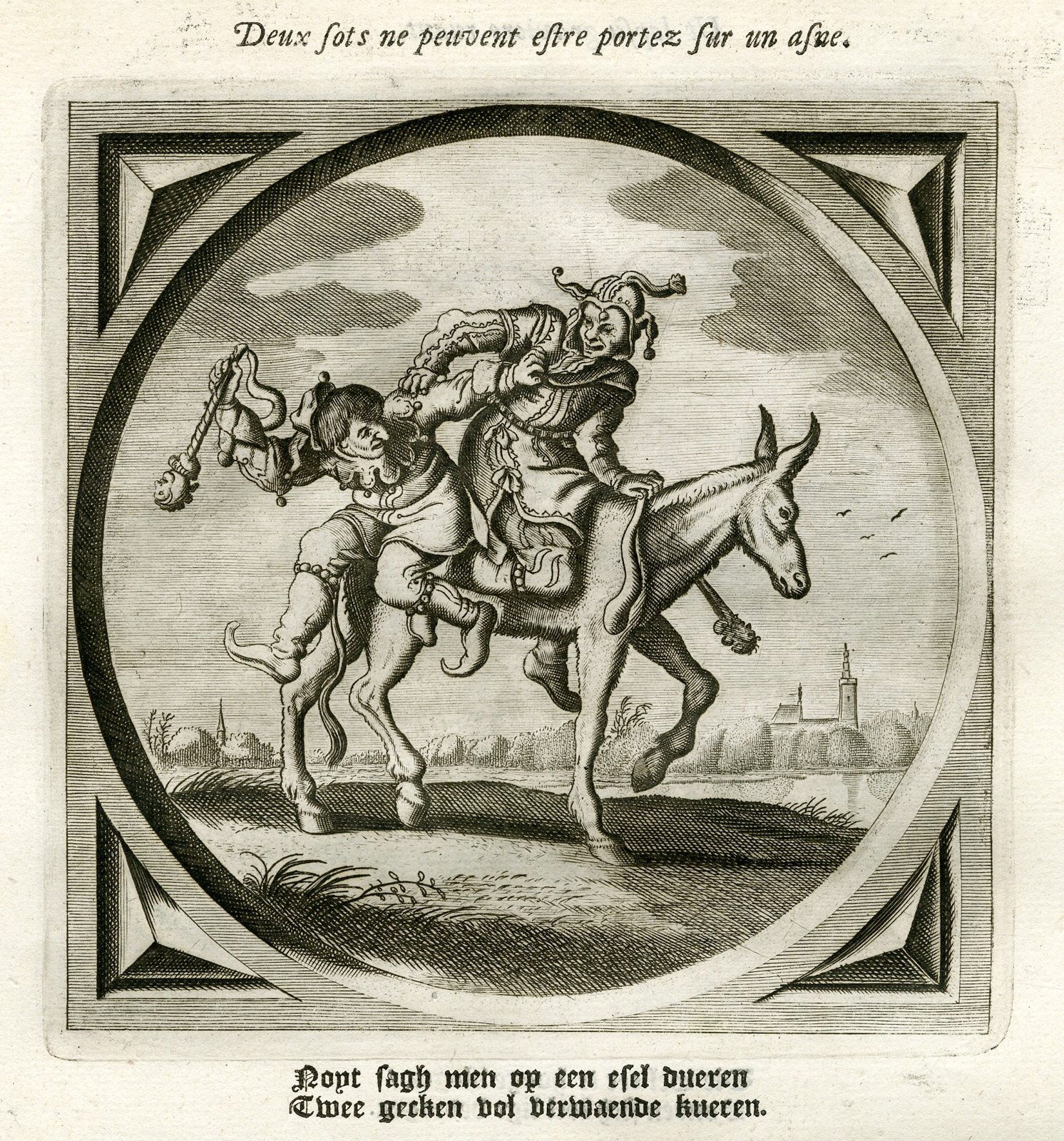 , Antique Satire Print-FOOL-DONKEY-PATIENCE-Cats-1655, Pictura Antique Prints
