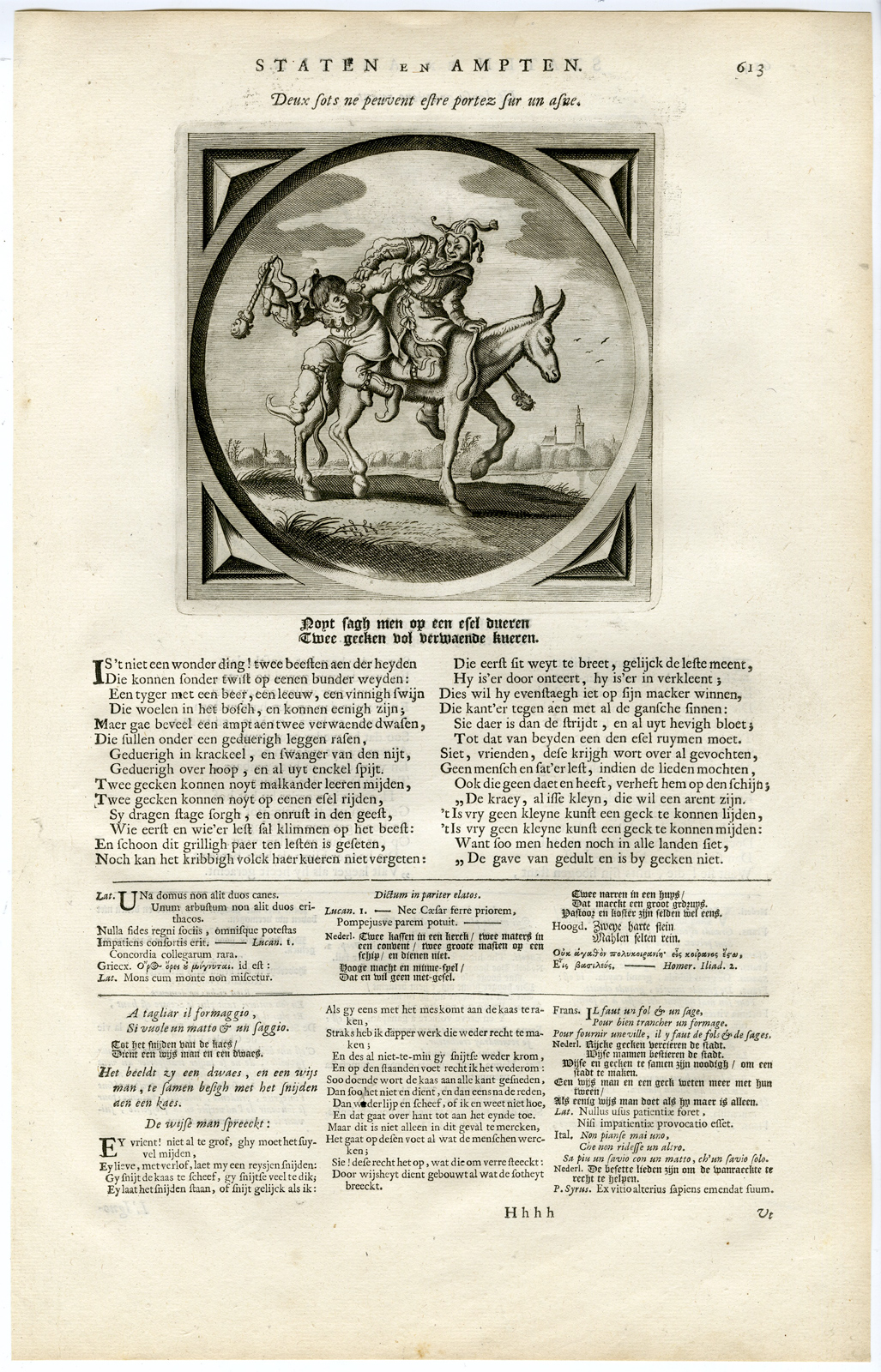 , Antique Satire Print-FOOL-DONKEY-PATIENCE-Cats-1655, Pictura Antique Prints