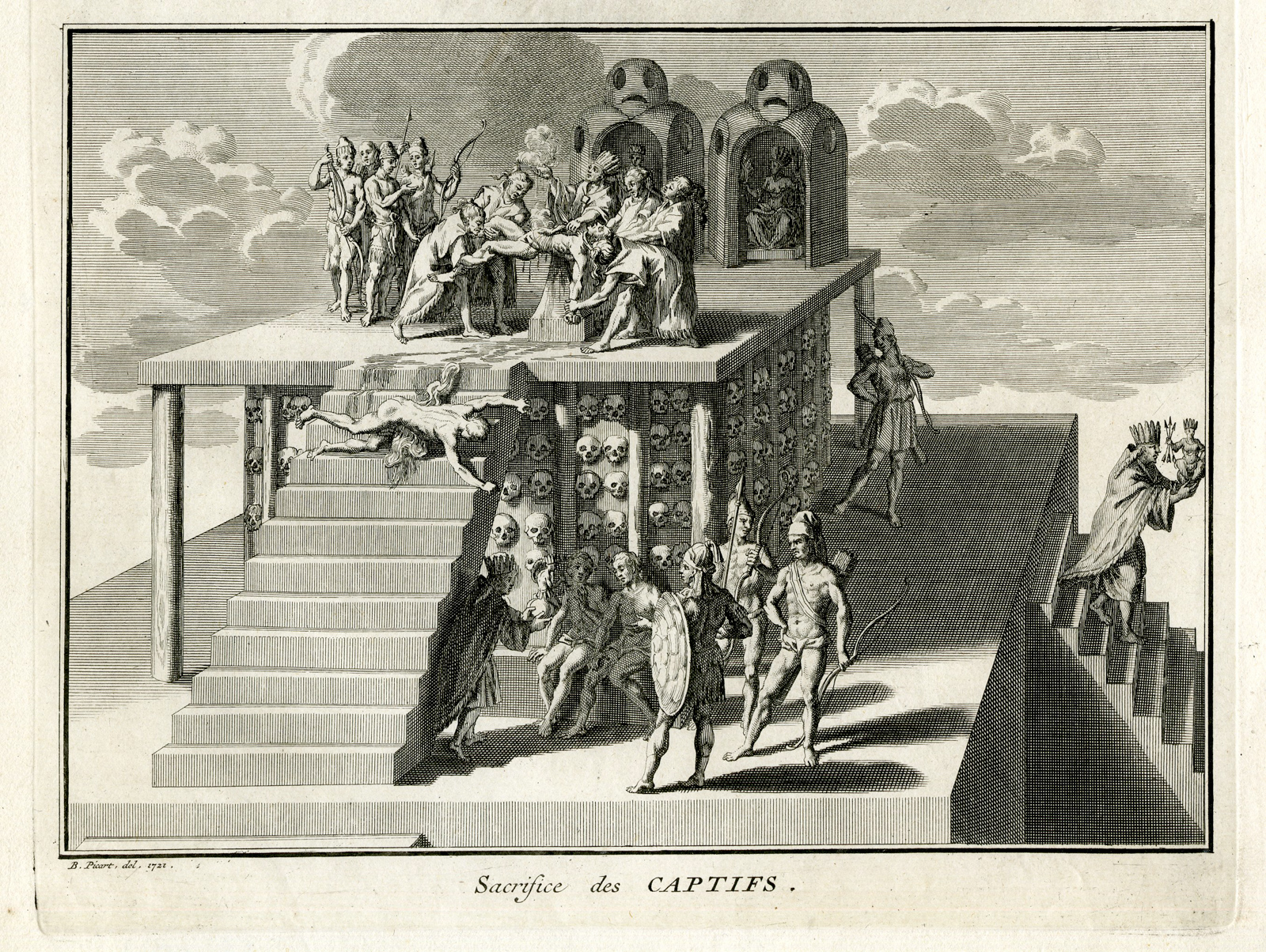 , Antique Print-MEXICO-ALTAR-SACRIFICE-Picart-1727, Pictura Antique Prints