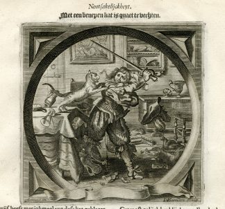 Antique Satire Print-DESPERATE NEED-CAT-DEEDS-SHIP-Cats-1655