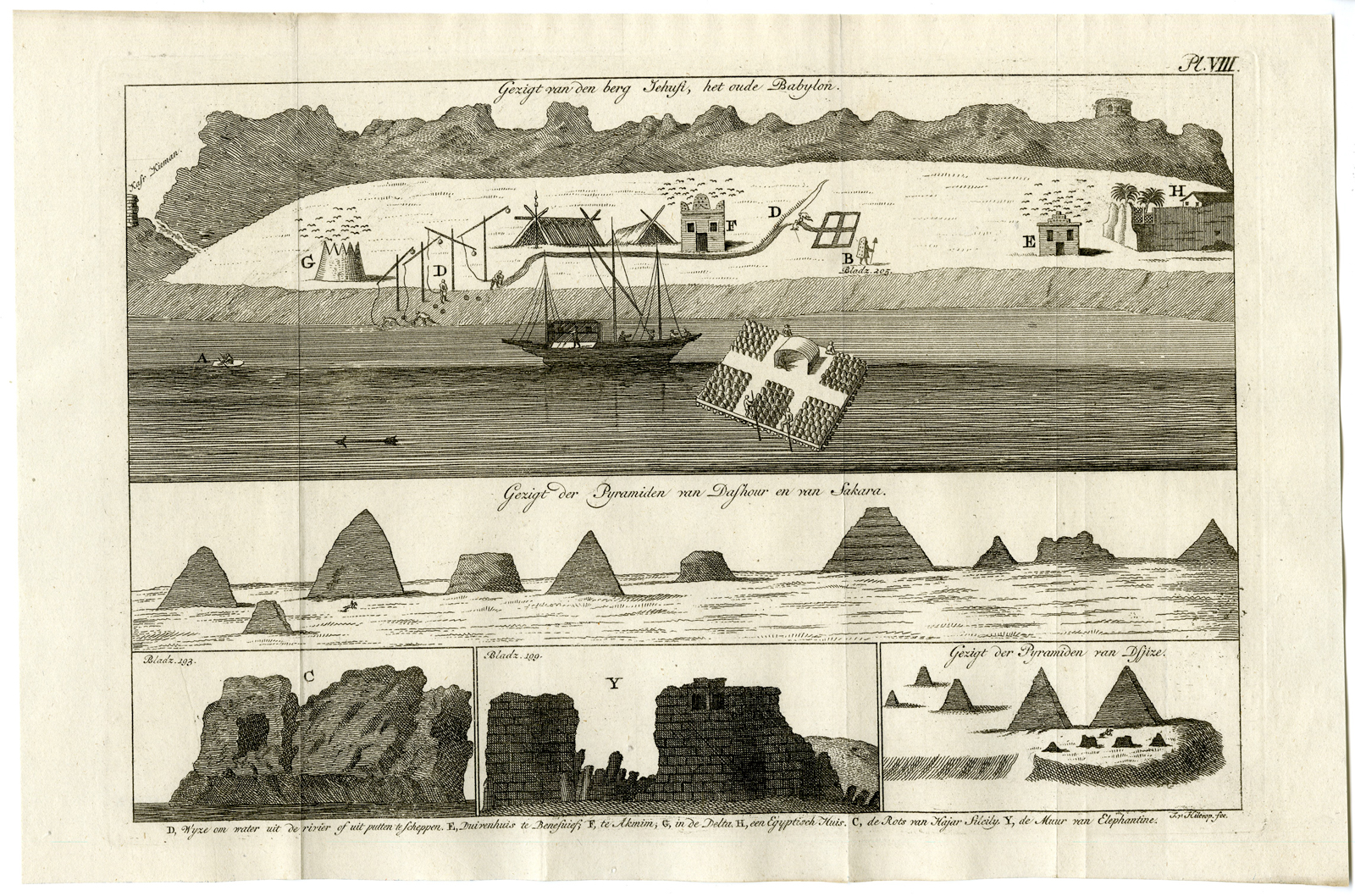 , Antique Print-EGYPT-PYRAMIDS-GIZEH-SAQQARA-DAHSHUR-ELEPHANTINE-Pococke-1776, Pictura Antique Prints