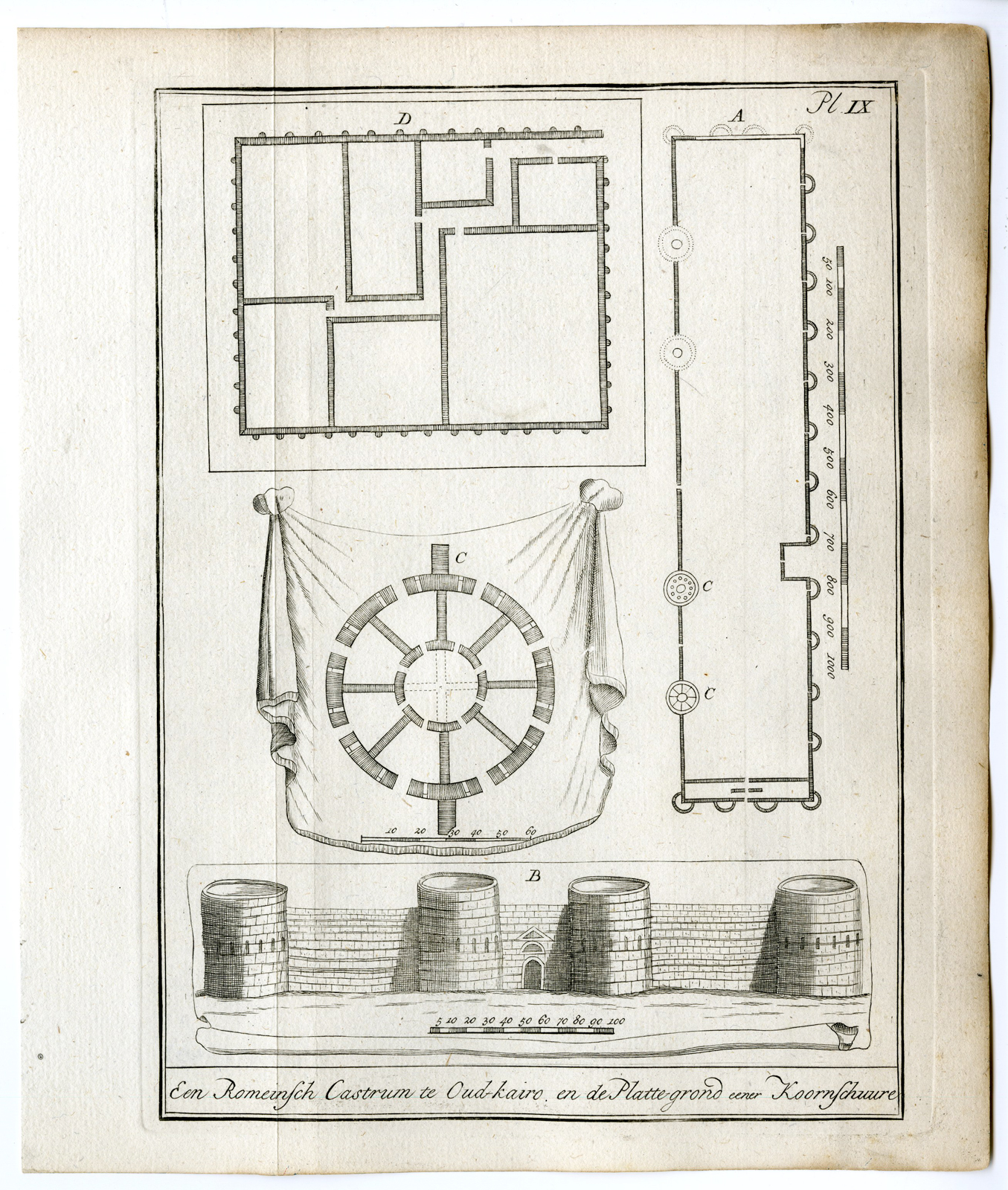 , Antique Print-EGYPT-CAIRO-CASTRUM-ROMAN ARMY CAMP-GRAIN STORAGE-Pococke-1776, Pictura Antique Prints