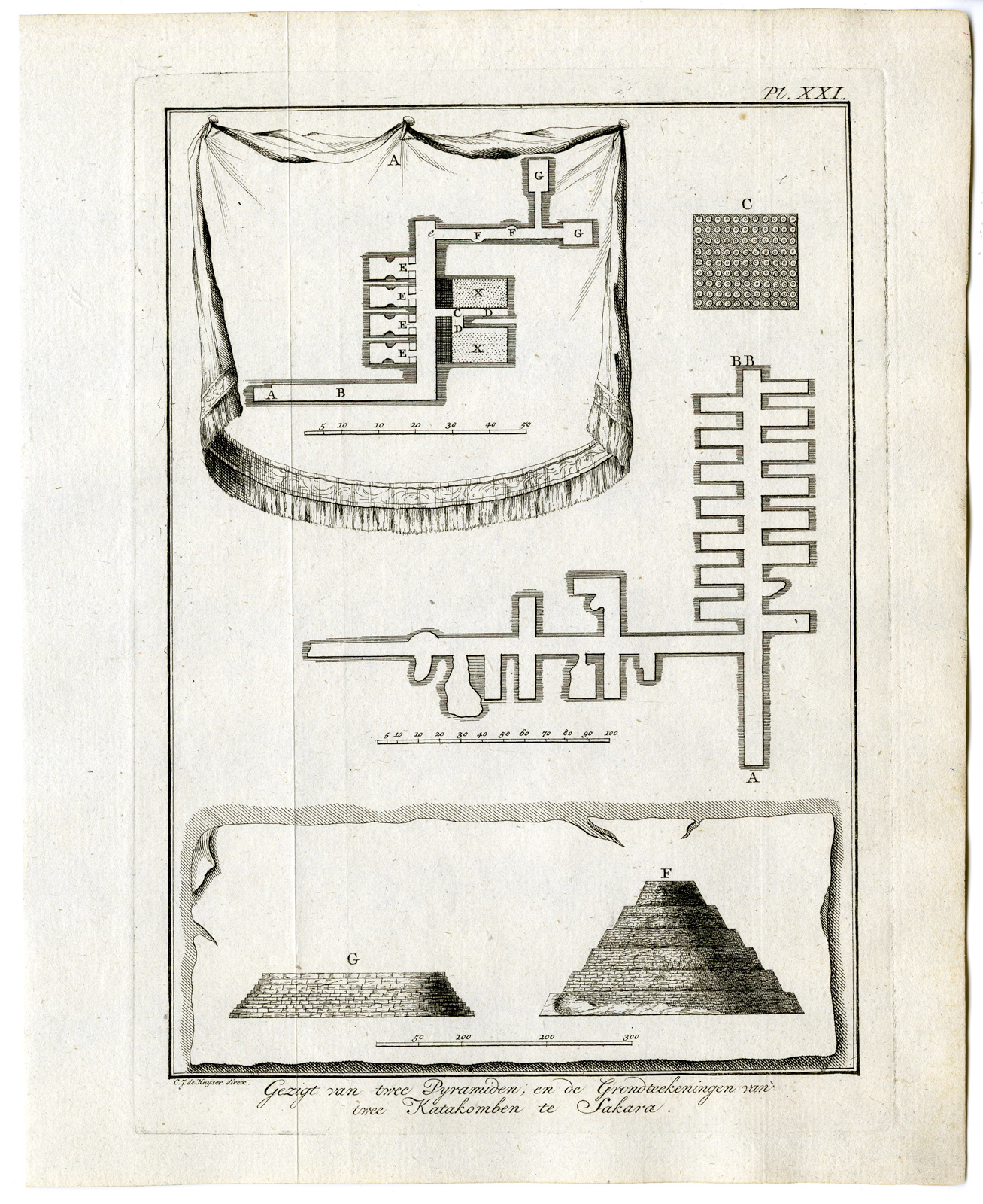 , Antique Print-EGYPT-SAQQARA-PYRAMID-CATACOMBS-Pococke-1776, Pictura Antique Prints