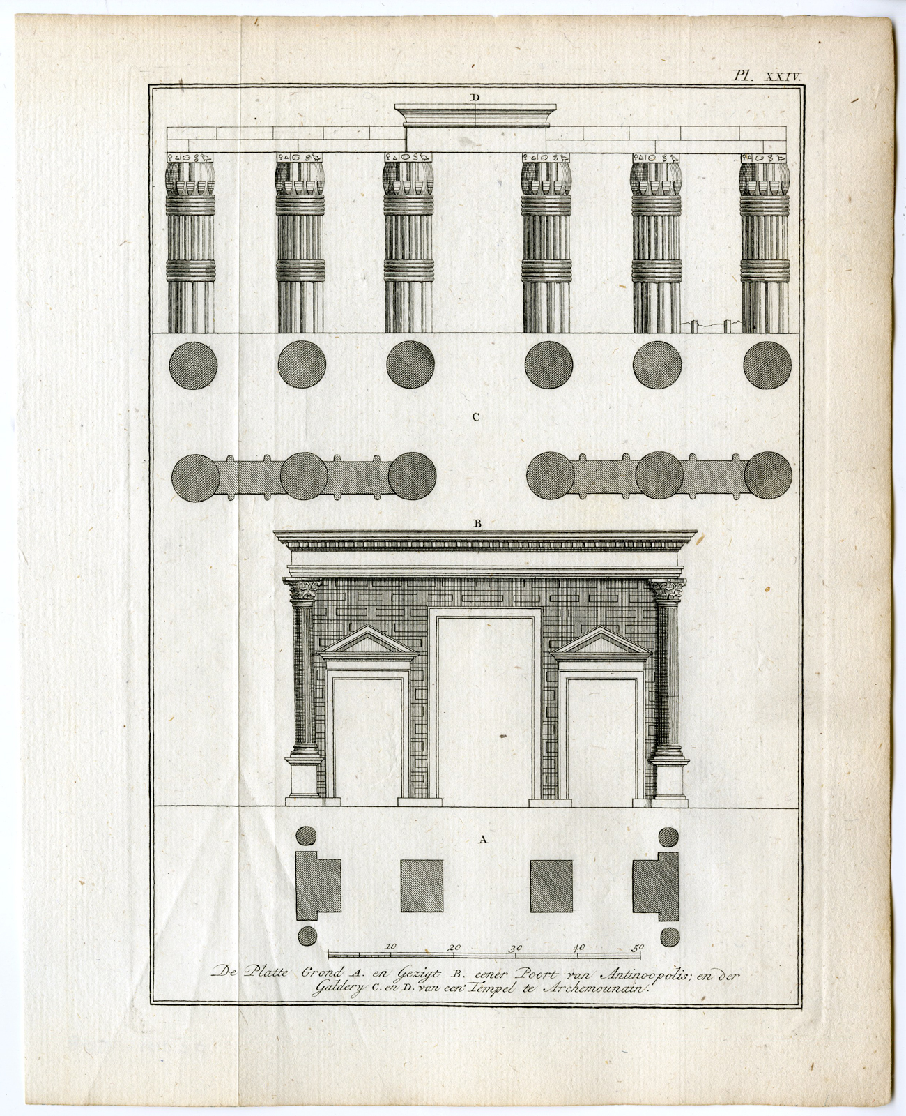 , Antique Print-EGYPT-GATE-ANTINOOPOLIS-TEMPLE-ARCHEMOUNAIN-Pococke-1776, Pictura Antique Prints