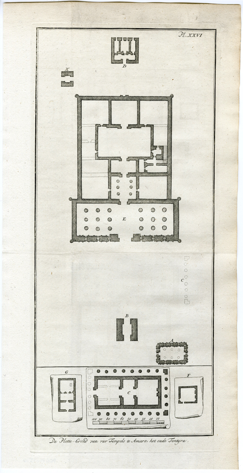 , Antique Print-EGYPT-TEMPLE-PLAN-AMARA-DENDERA-TENTYRA-Pococke-1776, Pictura Antique Prints