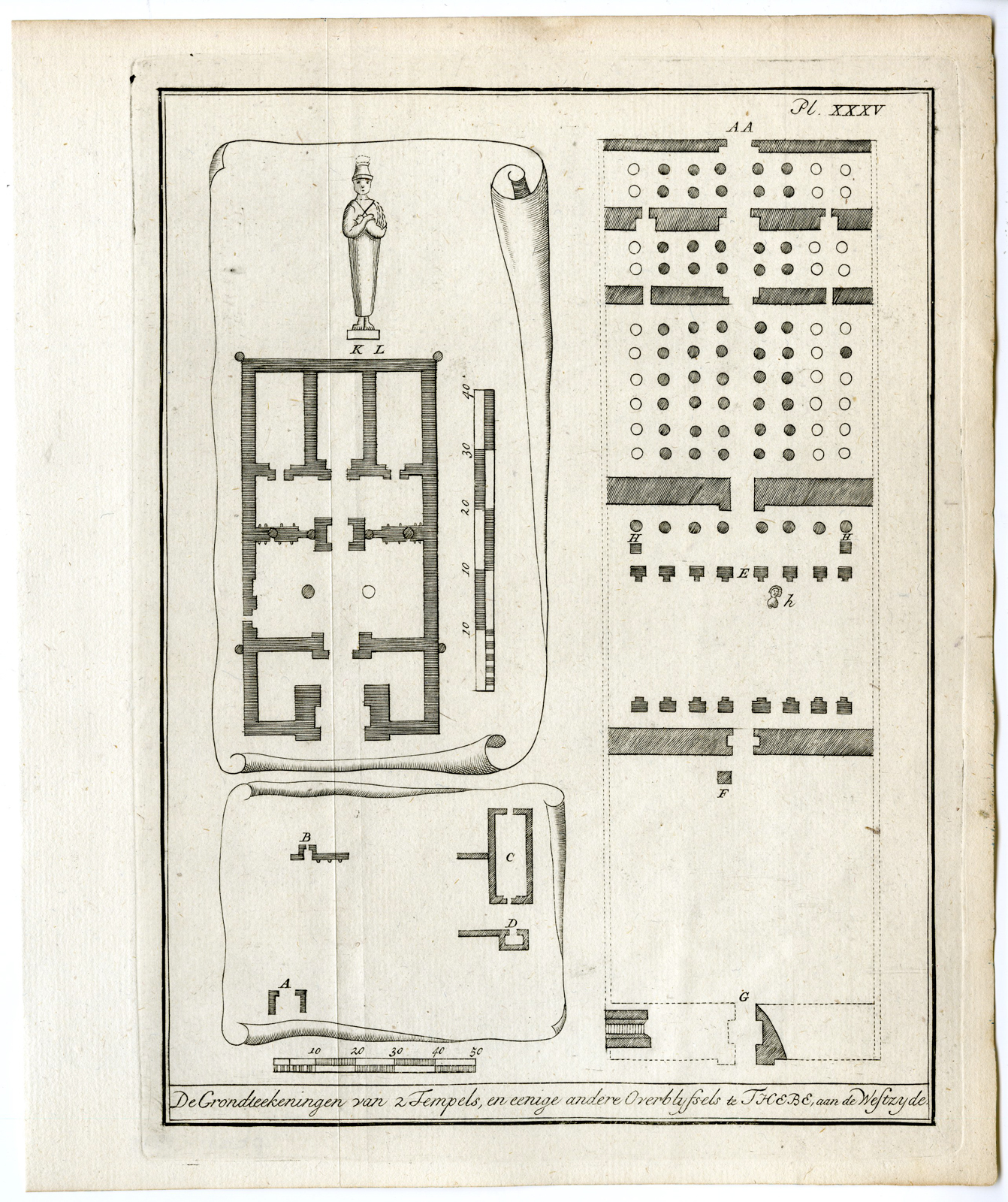, 2 Antique Prints-EGYPT-THEBES-CAVE-TEMPLE-PLAN-Pococke-1776, Pictura Antique Prints