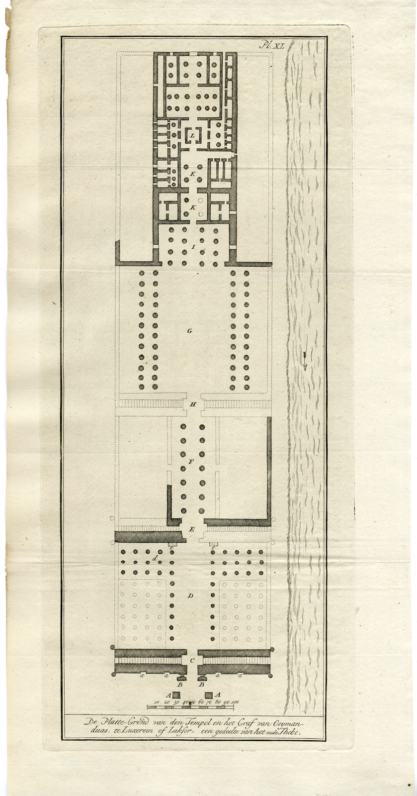 , 4 Antique Prints-RAMNESSEUM-THEBES-EGYPT-PLAN-Pococke-1776, Pictura Antique Prints
