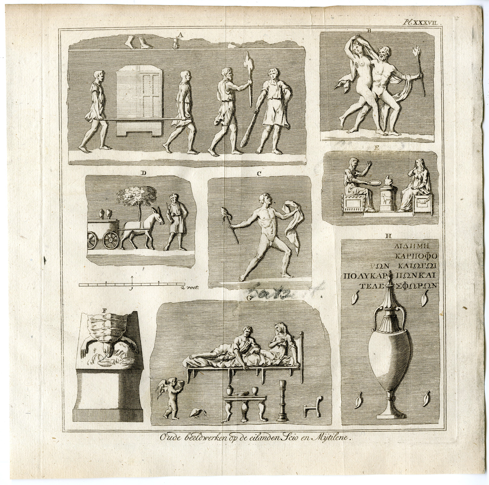 , Antique Print-GREECE-CHIOS-MYTILENE-SCULPTURE-Pococke-1776, Pictura Antique Prints