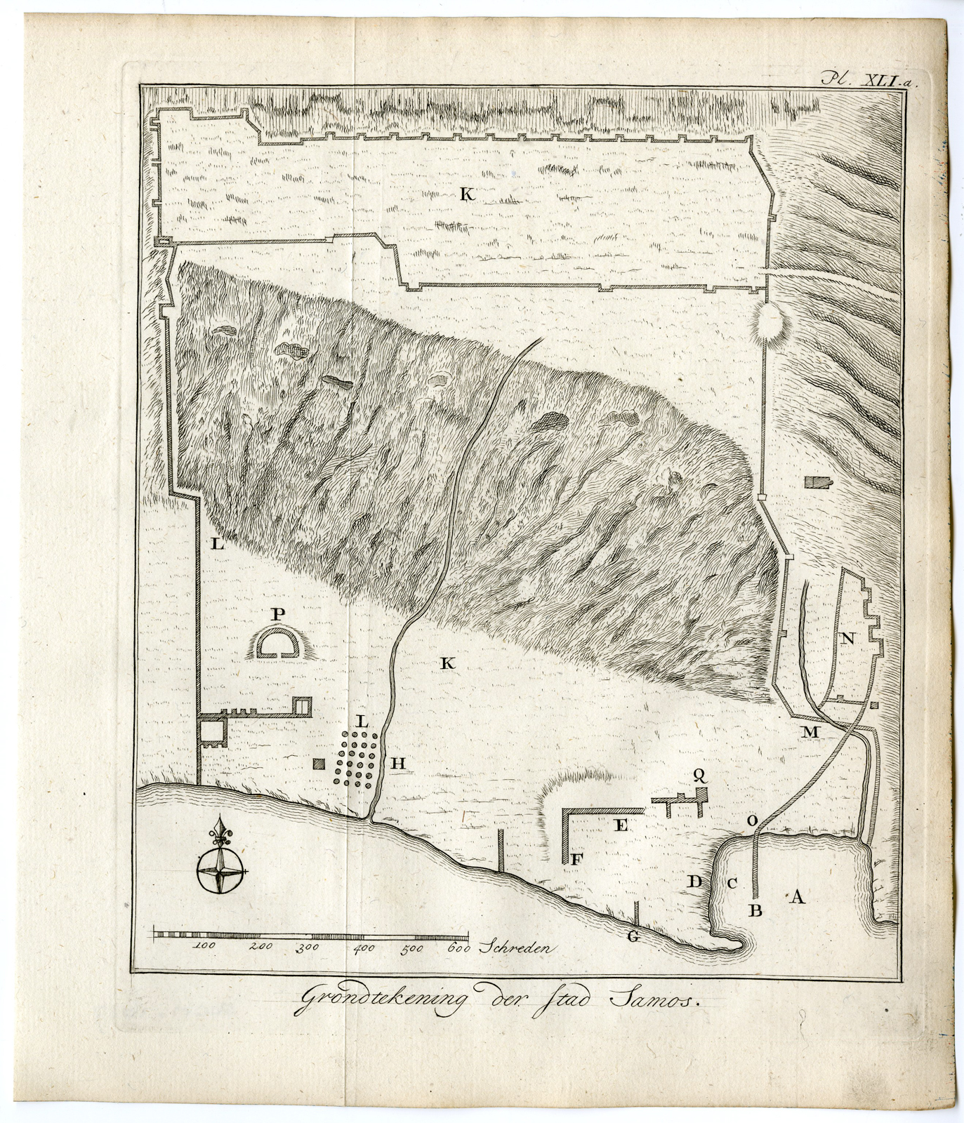 , 3 Antique Prints-GREECE-SAMOS-PLAN-JUNO TEMPLE-PILLAR-Pococke-1776, Pictura Antique Prints