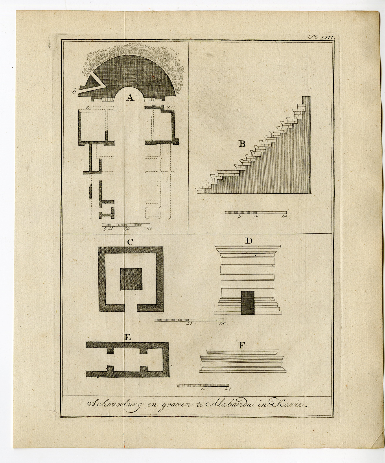 , Antique Print-GREECE-ANCIENT THEATER-ALABANDA-CARIA-GRAVE-Pococke-1776, Pictura Antique Prints
