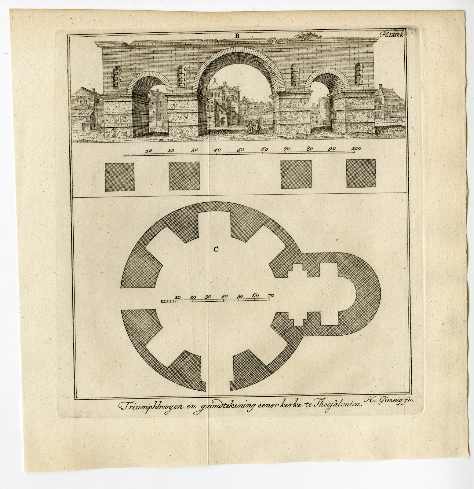 , Antique Print-GREECE-THESSALONIKI-TRIUMPHAL ARCH-CHURCH-Pococke-1776, Pictura Antique Prints