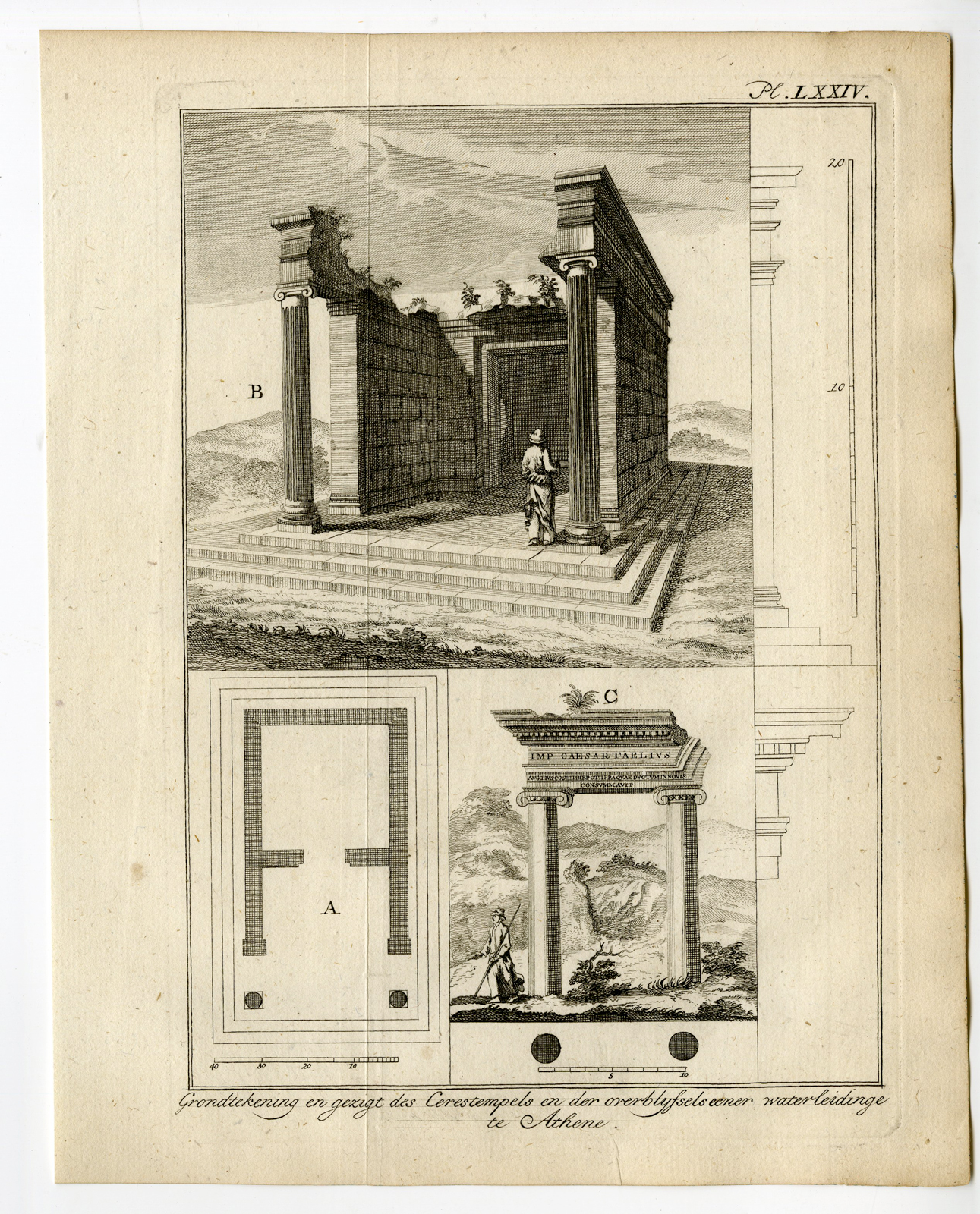 , Antique Print-GREECE-ATHENS-TEMPLE OF CERES-AQUEDUCT-Pococke-1776, Pictura Antique Prints