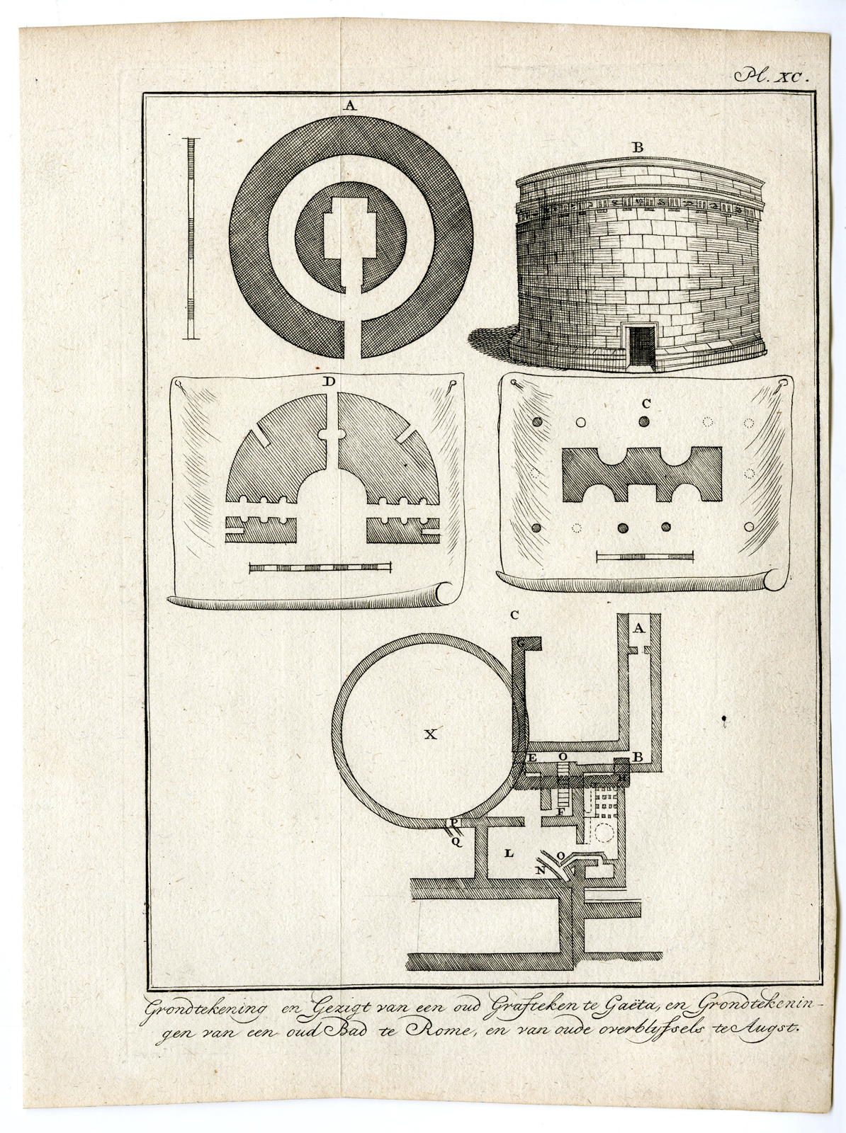, Antique Print-ITALY-GAETA-ROME-GRAVE-BATH-PLAN-Pococke-1776, Pictura Antique Prints