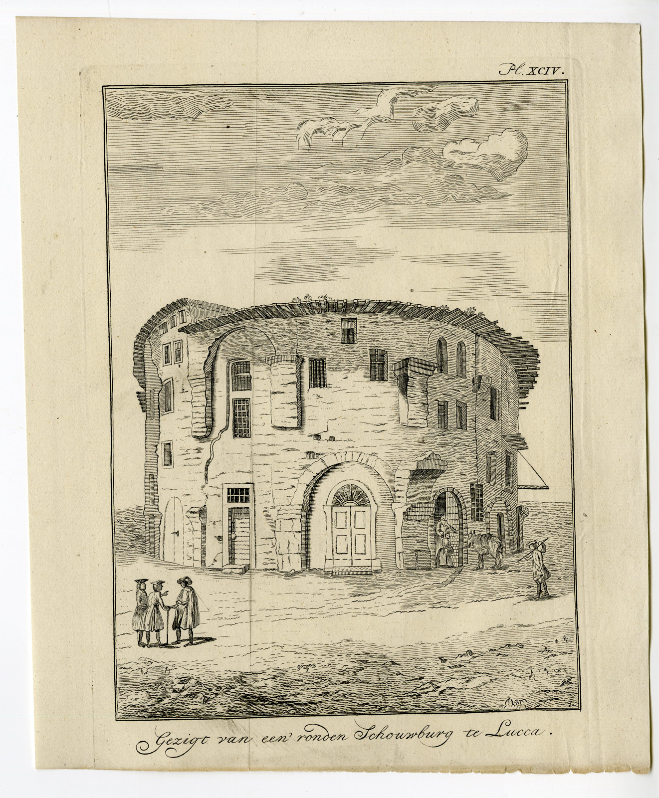 , 2 Antique Prints-ITALY-ROUND THEATER-THEATRE-LUCCA-Pococke-1776, Pictura Antique Prints