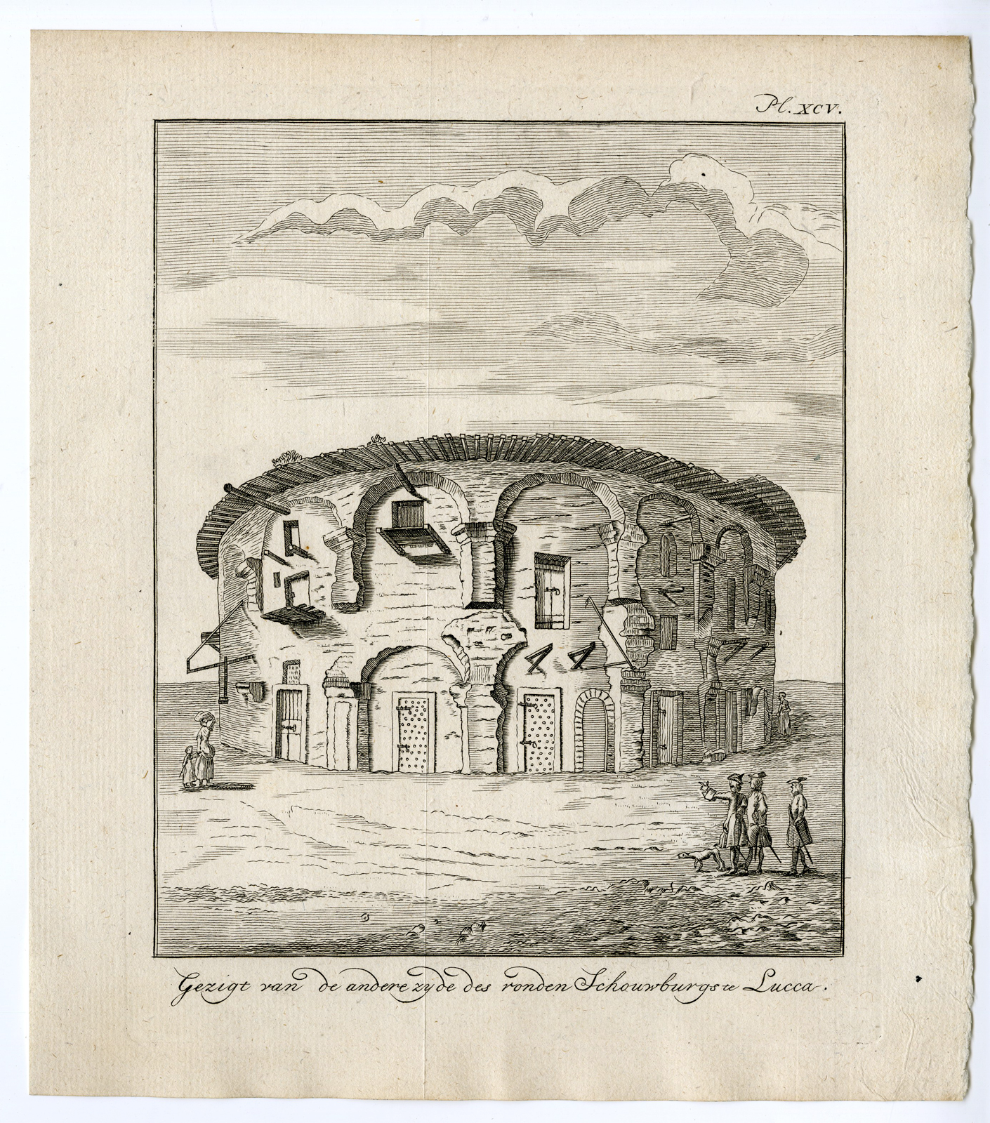 , 2 Antique Prints-ITALY-ROUND THEATER-THEATRE-LUCCA-Pococke-1776, Pictura Antique Prints