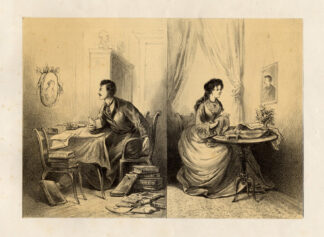 Antique Satire Print-LOVE-WORK-MAN-WOMAN-Ver Huell-1873