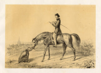 Antique Satire Print-KISS-FRIEND-HORSE-DOG-Ver Huell-1873