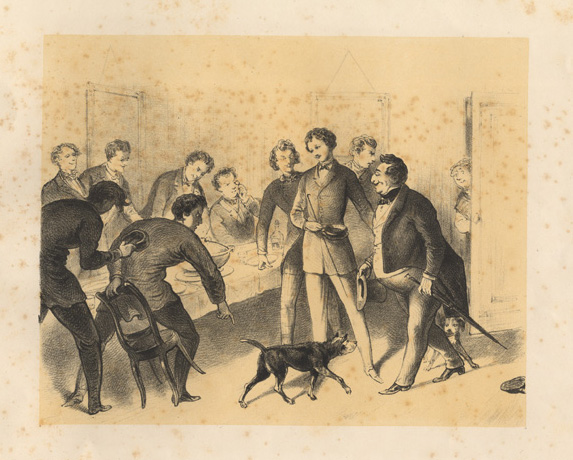 , 3 Antique Satire Prints-STUDENT FRATERNITY-A-THE-IT-GUEST-DRINKS-Ver Huell-1873, Pictura Antique Prints