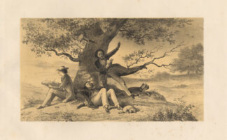 Antique Satire Print-TREE-MEN-SMOKING RINGS-Ver Huell-1873