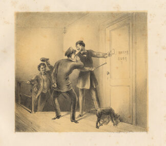 Antique Satire Print-FATHER-STUDENT-DOG-Ver Huell-1873