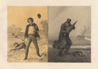 Antique Satire Print-YOUNG-OLD MAN-OPPOSITES-DOG-Ver Huell-1873