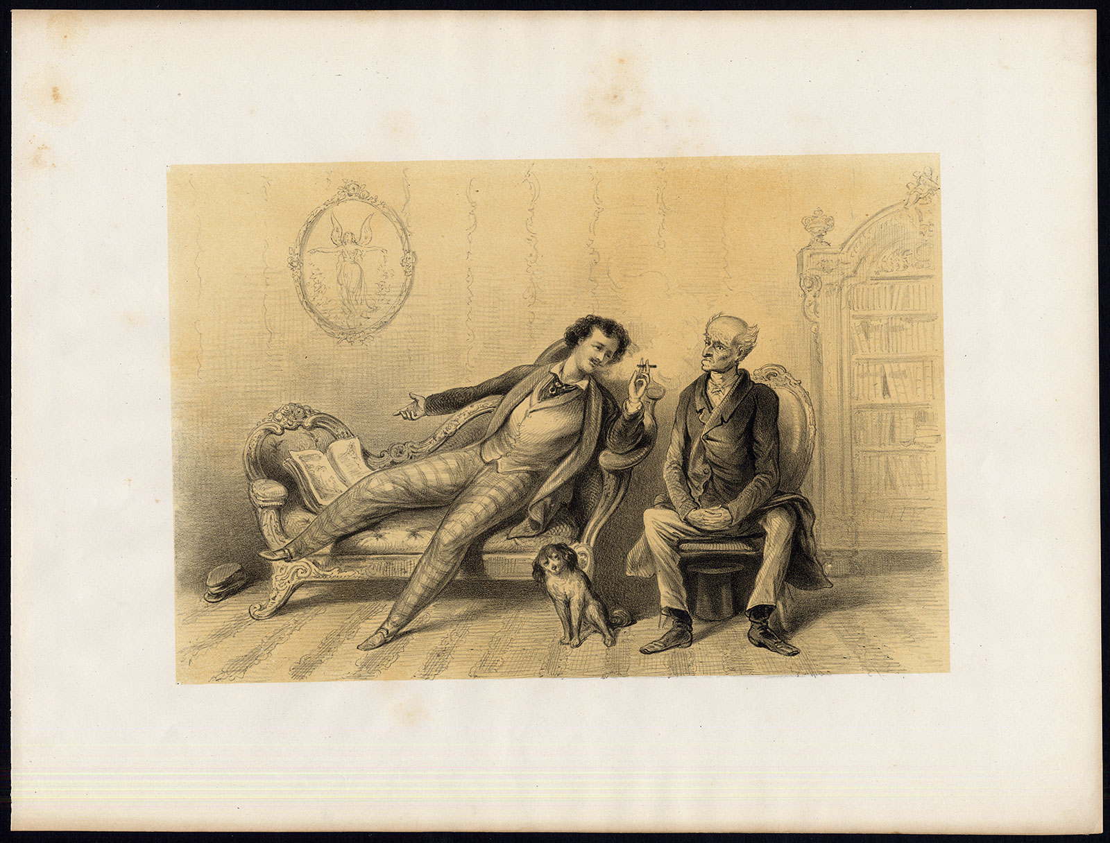, Antique Satire Print-SMOKE-CIGAR-SMOKING ALLEGORY-ADVANTAGES-Ver Huell-1873, Pictura Antique Prints