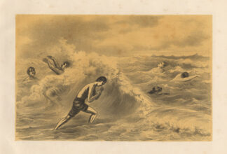 Antique Satire Print-WATER-BATHING CLUB-SEA-WAVE-Ver Huell-1873