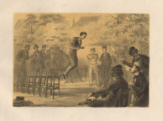 Antique Satire Print-LONG JUMPING-CHAIR-STUDENTS-Ver Huell-1873