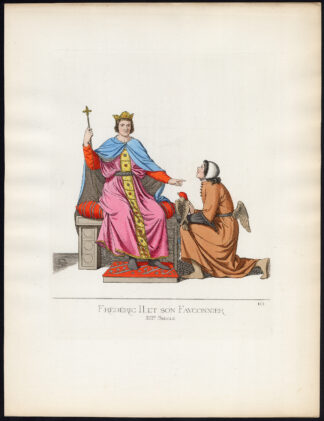 Antique Print-FREDERICK II-FALCONRY-13TH CENTURY-PLATE 10-Bonnard-Mercuri-1860