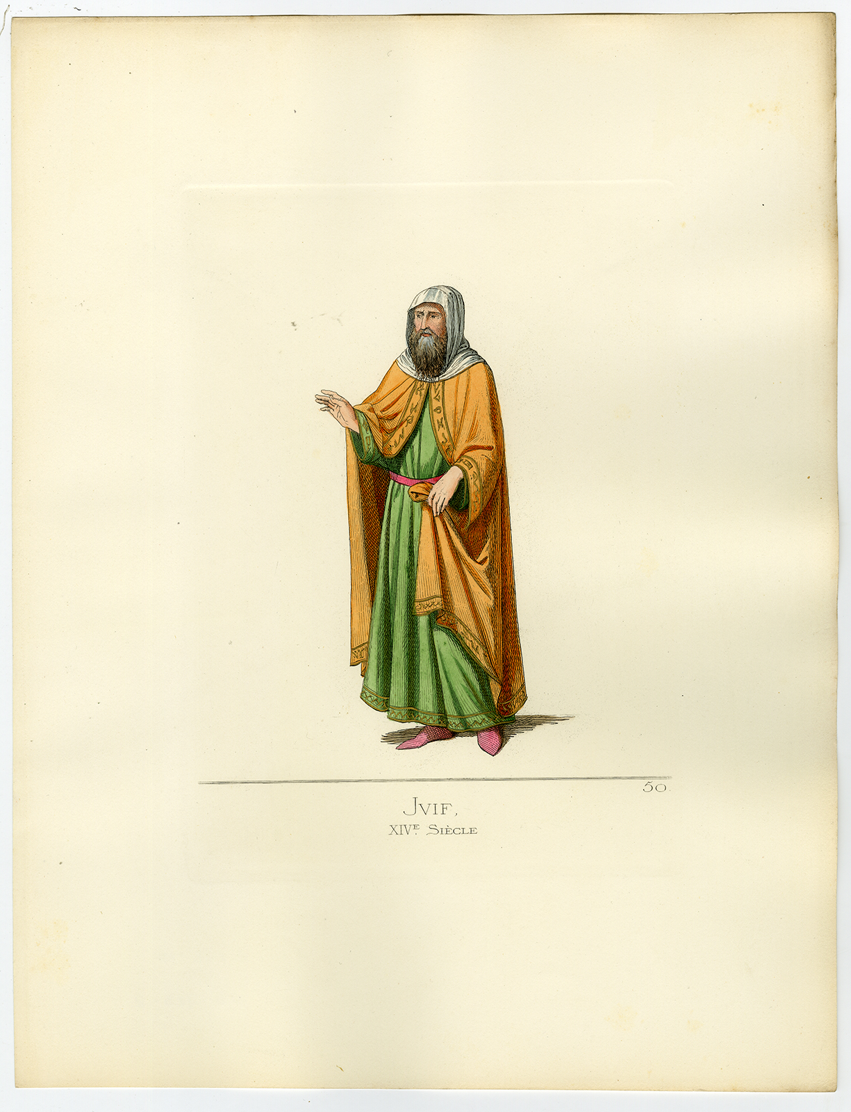 , Antique Print-JEW-ITALY-HEBREW-MIDDLE AGES-COSTUME-PLATE 50-Bonnard-Mercuri-1860, Pictura Antique Prints