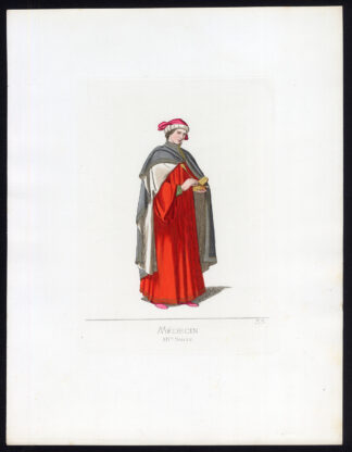 Antique Print-PHYSICIAN-ITALY-MIDDLE AGES-COSTUME-PLATE 35-Bonnard-Mercuri-1860