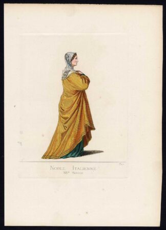 Antique Print-NOBLE WOMAN-ITALY-MIDDLE AGES-COSTUME-PL 80-Bonnard-Mercuri-1860