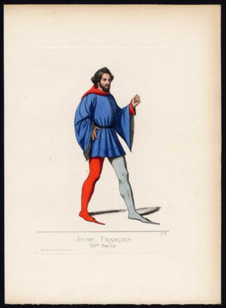 Antique Print-YOUNG FRENCHMAN-MIDDLE AGES-COSTUME-PLATE 75-Bonnard-Mercuri-1860