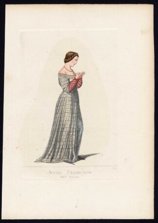 Antique Print-WOMAN-FRANCE-MIDDLE AGES-COSTUME-PLATE 76-Bonnard-Mercuri-1860