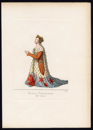 Antique Print-NOBLE WOMAN-FRANCE-MIDDLE AGES-PLATE 78-Bonnard-Mercuri-1860