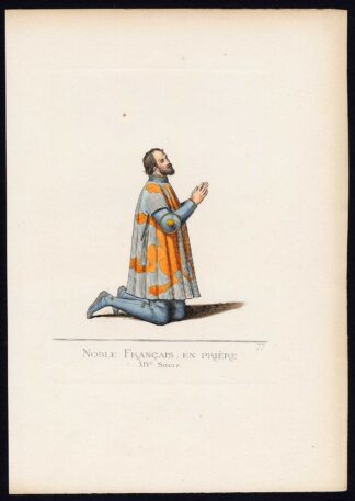 Antique Print-NOBLE MAN-PRAYER-FRANCE-MIDDLE AGES-PLATE 77-Bonnard-Mercuri-1860