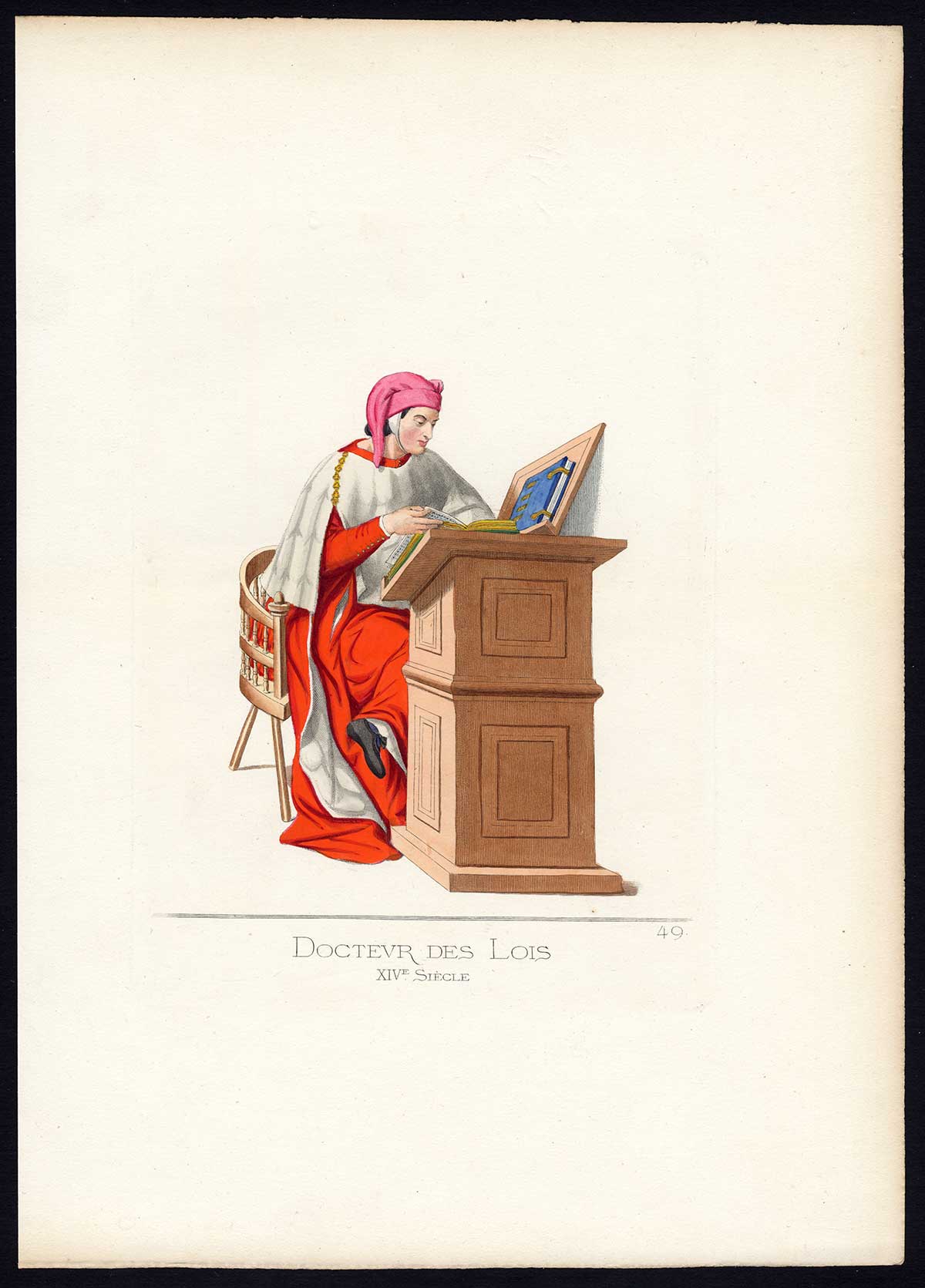 , Antique Print-LAW PROFESSOR-COSTUME-MIDDLE AGES-PLATE 49-Bonnard-Mercuri-1860, Pictura Antique Prints