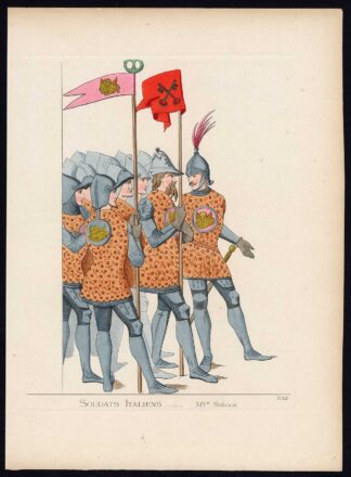 Antique Print-SOLDIER-MILITARY-ITALY-MIDDLE AGES-PLATE 102-Bonnard-Mercuri-1860