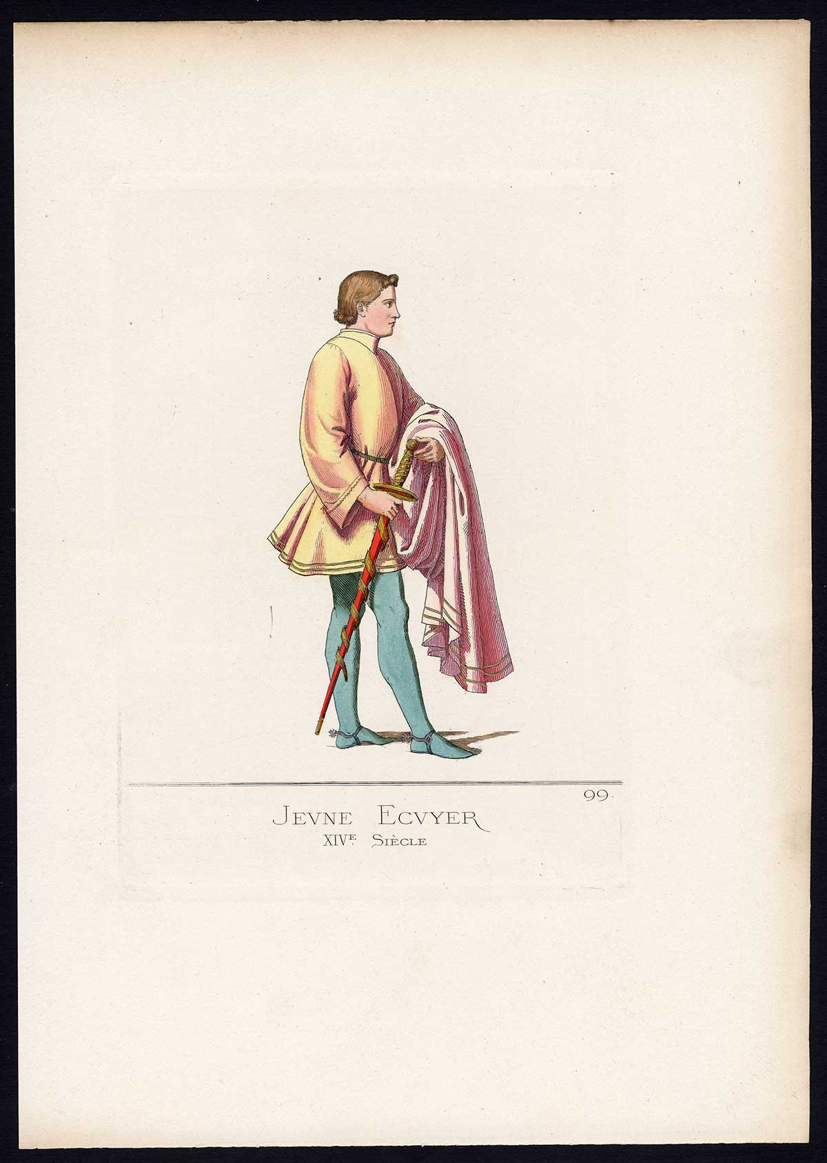 , Antique Print-SQUIRE-KNIGHT-ITALY-MIDDLE AGES-PLATE 99-Bonnard-Mercuri-1860, Pictura Antique Prints
