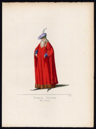 Antique Print-NOBLEMAN-ITALY-MIDDLE AGES-COSTUME-PLATE 92-Bonnard-Mercuri-1860