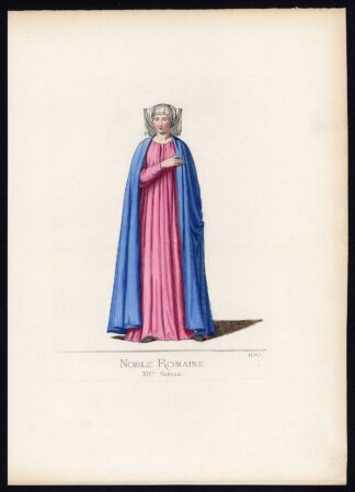 Antique Print-NOBLE WOMAN-ROME-MIDDLE AGES-COSTUME-PL 100-Bonnard-Mercuri-1860