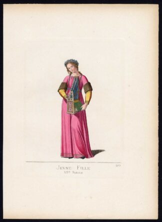 Antique Print-YOUNG WOMAN-ITALY-HAND ORGAN-COSTUME-PL 90-Bonnard-Mercuri-1860