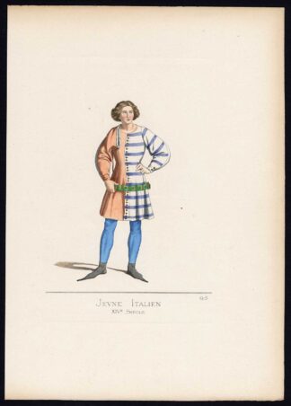 Antique Print-YOUNG MAN-ITALY-MIDDLE AGES-COSTUME-PLATE 95-Bonnard-Mercuri-1860