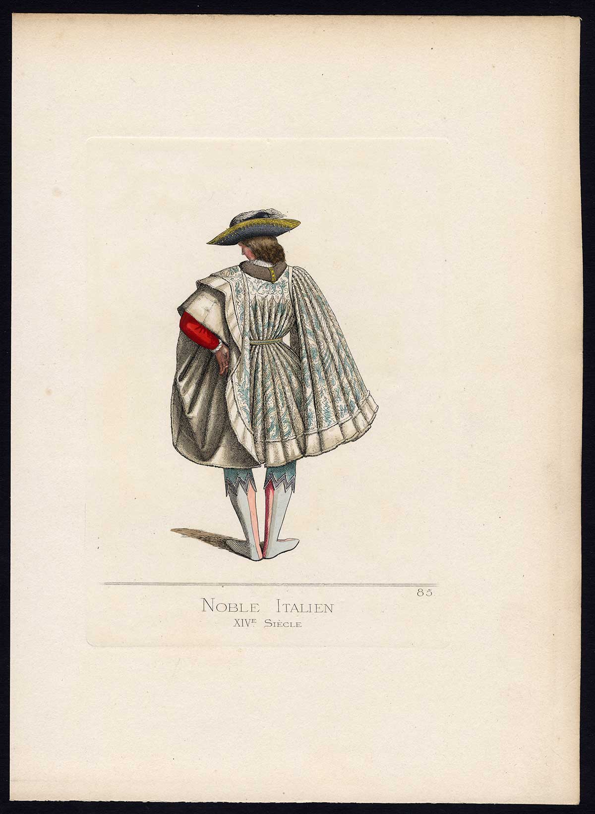 , Antique Print-NOBLEMAN-ITALY-MIDDLE AGES-COSTUME-PLATE 85-Bonnard-Mercuri-1860, Pictura Antique Prints