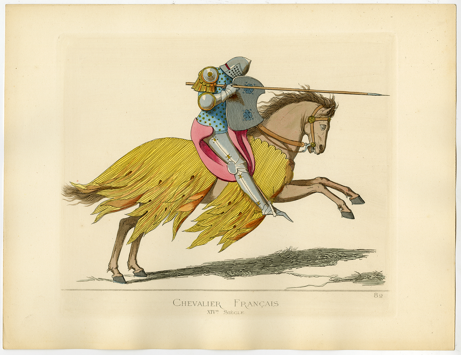 , Antique Print-KNIGHT-FRANCE-HORSE-TOURNAMENT-COSTUME-PL 82-Bonnard-Mercuri-1860, Pictura Antique Prints